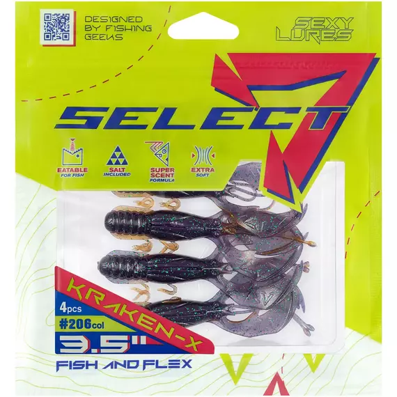 Силікон Select Kraken-X SE 3.5" #206 (4шт/уп), Довжина силікону: 3.5" (8.89 см), Колір силікону: 206, фото , изображение 2